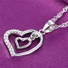 Mode diamant hjärta halsband dubbla hjärtan hänge halsband kedja kvinnor barn smycken förlovning ons gåva kommer och sandiga