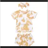 服の赤ちゃん、子供のマタニティボルンの赤ちゃん女の子の女の子の服ネクタイ染めグラデーションプリント3ピース服の半袖タイ色印刷トップ+ショート