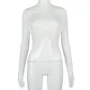 T-shirt da donna T-shirt da donna T-shirt da donna Bianco Sexy Casual Cross Dolcevita manica lunga Crop Top per abbigliamento donna Inverno 2022