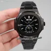 2022 5726 Calendario anual Fase lunar Reloj automático para hombre PVD Todo negro Dial texturizado Marcadores de barra Pulsera de acero inoxidable 5 estilos Relojes Puretime01 E18SS-A1