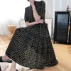 O Neck Light Yellow Small Floral Dress Women Summer Fashion Over The Knee Puff Sleeve Print Long Dresses Ladies 210520