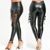 Calcinhas Mulheres Sexy Faux Leather Pants Calças Homens Malha Calças Slim Calças Bodycon Fitness Black Leggings Clubwear Realize Traje Plus Siz