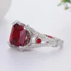 Wedding Rings Fashion Large Red Stone Crystal Silver Color Ring For Women Engagement CZ Hollow Couple Vintage Jewelry Gift