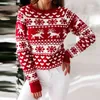 Свитер Женщины Рождество олень вязаный с длинным рукавом круглые шеи женские джемпер мода повседневная зимняя осень пуловер блюд одежды 211218