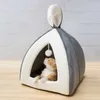 Shuangmao 애완 동물 고양이 침대 실내 고양이 집 개를 위해 따뜻한 작은 둥지 접을 수있는 고양이 동굴 귀여운 잠자는 매트 겨울 제품 210713