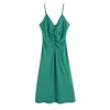 Green Gathering Slip Long Dress Women Summer Backless Spaghetti Strap Midi Sexy es Elegant Woman Party 210519