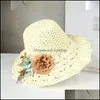 Wide Caps Hats, Scarves Handskar Mode AessoriesWide Brim Hattar Sommar För Kvinnor Med Blommor Handgjorda Virka Sun Hat Strand St Large Visor