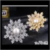 Pins Fashion Women Big Pearl -broches Flower Crystal Rhinestone Snowflake Broche Gold Sier Cor For Lady Gift Designer Sieraden 3S4 4FKE1