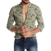 Camisas casuais masculinas 80% primavera outono homens pombo impressão botões de manga longa camisa de linho slim top