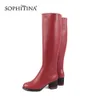 SOPHITINA Mode Farbe Design Stiefel Hohe Qualität Kuh Leder Spezielle Quadratische Ferse Runde Kappe Mode Schuhe Frauen Stiefel SC478 210513