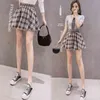 Mode sommar mini kjol elastisk hög midja elegant damer boll klänning plaid kausal streetwear koreanska korta faldas 210520