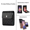 Plaid Grain Universal Hip Leather Holster Cases For Samsung Galaxy Z Flip 3 Flip3 5G Motorola Moto Razr Many Folding Cell Phone Belt Vertical Waist Business Purse