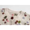 Cárdigan de punto con flores de ganchillo en 3D francés de invierno, suéter Retro Kawaii, abrigo con botones centrales, Jersey corto de manga larga para mujer 210429