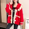 H.SA Kvinnor Stickad tröja Vintage V-hals Höst Vinter Koreanska Kardigan harajuku Solid Färg Ruffles Cardigan Knitwear 210716