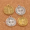 Cattolicesimo Charm Beads St Benedict Nursia Patrono Medaglia Croce 20x17mm Argento Antico/Oro Pendenti L1649 100 pz/lotto