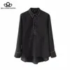 Bloups feminina camisas Filosofia Vintage Flowy Rivet Decorate Blusa Mulheres Colela Lapão Manga Longa Pleated Ladies Blusas Casual Mujer