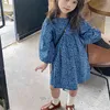 春の夏の女の子のドレス韓国風ロングパフスリーブフローラルかわいいラウンドネック赤ちゃん子供子供の服210625