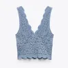 Toppar Blue Lace Backless Crop Top Women Blouses Summer Vintage Wide Strap Woman Fashion Tunics Ladies 210430