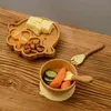 3pcs Baby Feeding Bowl Dinner Plate Kids Feeding Cartoon Tableware Bamboo Wood Non-slip Dinnerware Spoon Fork Set Silicone Cup 211027