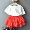 Kärlek DDMM-tjejer sätter sommar barnkläder tjejer älskar kortärmad t-shirt + söt våg punkt fluffig kjol kostym 210715