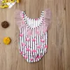 Baby Girls One Piece Swimsuit Flamingo Striped Mesh Bikini Toddler Kids Swi