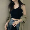 Tanks Tops Women Sexy Crop Top Leisure Chic SleevelTees Womens Cool Girls Tight Camis Students Solid Simple Basic All-match X0507
