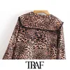 TRAF Women Fashion With Lace Leopard Print Blouses Vintage Long Sleeve Button-up Female Shirts Blusas Chic Tops 210415