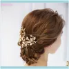 Jewelryjonnafe Boho Gold Leaf Women Vine Bridal Headband Pearls Hair Jewelry Wedding Crown Aessories Handmade Drop Delivery 2021 Uoobd