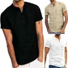 Men Summer T Shirt Casual Short Sleeve Beach Baggy Solid Henley Tops Blouse Tees 210707