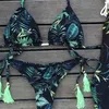 String bikini lämna Skriv ut Brasilianska Badkläder Kvinnor Sexig Halter Micro Baddräkt Thong Badkläder Mini Biquini 210722