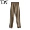 Traf Women Chic Fashion Side Pockets Jogger Pants Vintage High Elastic Midje Drawstring Female Ankle Trousers Mujer 210415