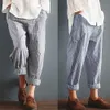 Plus Rozmiar Bawełniany Pościel Spodnie Kobiety Lato Luźne Harem Wysokiej Talii Stripe Pocket Spodnie Casual Pantalon Kobiet Spodnie dresowe Spoderem 211008