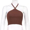 Brown Knit Halter Crop Top per ragazze Sexy Donna Backless Abiti estivi Donna Fasciatura Canotta Camis Corsetto di base Donna 210510