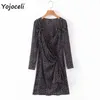 Yojoceli dot print boog dres lange mouw wrap stijl Franse dame straatkleding mini 210609