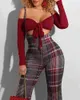 Frühling Herbst frauen Plaid Hosenträger Hosen Neue Stil Femme Elegante Vintage Lange Hosen Büro Damen Outfits 210415