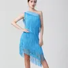 Kvinnor 1920s Flapper Klänning Charleston Party Kostymer Sexig One Shoulder Tiered Fringe Latin Salsa Rumba Dance Casual Dresses