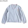 Joinyouth Sweter Kobiety Cute Rabbit V-Neck Dzianiny Pullowce Kobiet Roupas Luźna Knitwear Jumper Preppy Style Sueter Topy 210805