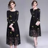 Bayan Zarif Dantel Elbiseler Rahat Parti Çalışmak Ince Altın Konu Nakış Seksi Vintage Vestidos 210520 Oymak