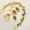 Géométrique Or Couleur Ensemble de Bijoux pour Femmes Vert Olive Blanc Zircon Bracelet Boucles D'oreilles Collier Pendentif Anneau De Mariage Cadeau 4 PCS H1022