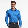 Męskie wygodne - Soft Smooth Smooth Bamboo-Fiber Sukienka Koszule Kieszonkowe Mniej Design Z Długim Rękawem Standardowy Fit Classic Easy-Care Shirt 210628