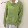 Yitimoky Khaki Cardigan for女性のセーター不規則なニット斜めシングルブレスト2022春服灰色のファッション211215