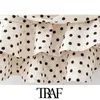 TRAF Kobiety Chic Moda Polka Dot Ruffled Asymetryczna Mini Spódnica Vintage Wysoka Talia Powrót Zipper Kobiet Spódnice Mujer 210621