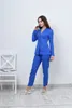 Summer Blue Linen Girls Pants Suits Women 2 Pieces Long Sleeve Evening Party Prom Blazer Tuxedos (Jacket+Pants)