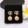 4 Style 18K Gold Plated Luxury Brand Designers Letters Stud Geometric Famous Women Long Eardrop Crystal Rhinestone Pearl Earring Bride Wedding Party Jewerlry