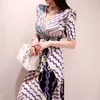 maxi floral Dress for women Summer Stripe Short Sleeve V neck polyester ladies Sexy elegant print Long Dresses 210602