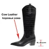 Meotina Real Leather High Heel Knee-High Boots Western Boots Kvinnor Skivor Pekade Toe Tjocka Klackar Lång Stövlar Lady Autumn Brown 40 210608