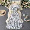 Holiday Dress Women's Summer Bohemian Floral Print Chiffon Casual V-neck Butterfly Sleeve Sash Bandage Midi es 210603