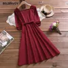 Maxi Chic vestido longo para mulheres primavera outono vermelho manga longa quadrado colar senhoras roupas elegante partido feriado vestido feminino 210520