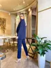 Mode Straat Shot Blazer Suits Navy Lange Mouw Hoge Taille Formele Office Lady Outfits Evening Party Wedding (Jack + Pants)