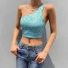 Paisley Printed One Shoulder Y2K Camis Crop Top Backless Bandage Lace Up Corset Top Vrouwen Shirt Tee Tank Vest Party Beachwear 210415